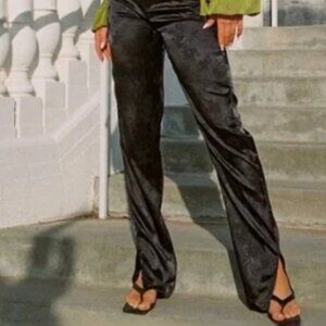 Lioness St Germain Black Silk Slit Hem Relaxed Fit High Waist Pant, Large,  EUC